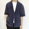 Men's Vests Miyake Pleated Mens Blazer 2023 Summer Short Sleeve Coat Korean Fashion Lapel Casual Cardigan Simple Cool Tops 230925