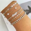 Beaded Bangle IPARAM 5PCS/Set Fashion Bracelets for Women Letters ANGEL Cuban Chain Irregular Thin Chains Metal Pearl Bracelet Trendy Jewelry 230925