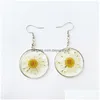 Dangle Chandelier Earrings Round Daisy Flower Earring For Women Unique Pressed Natural Jewelry Creative Wholesale Drop Delivery Dhj5T