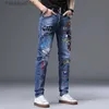 Herenjeans Hoge kwaliteit herenjeans met print Slim-fit stretchdenimbroek Apenprints Decors Blauwe jeans Wassen Krassen Casual jeans; L230926