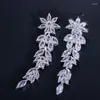 Orecchini pendenti Uilz Forma di fiore di lusso Cubic Zirconia Lungo per le donne Lucido Marquise Cz Orecchino a goccia Spose Gioielli da sposa