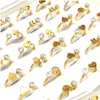 Solitaire Ring 36st Gold-Plated Cute Mix Womens rostfritt stål Zirkonhjärta Charm Girls Sweet Party Jewelry Gift Drop Delivery Dh5re