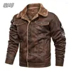 Men's Fur Mens Leather Jackets Motorcycle Fashion Stand Collar Zipper Pockets Male Vintage PU Coats Biker Faux LeatherFashionOuterwearT125