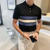 Koszulki męskie 2023 Wysokiej jakości Mężczyźni Polo koszulka Koszulka Business Casual Striped Modna moda Slim Fit Man Krótkie rękawie gorąca wyprzedaż S-4xl YQ230926