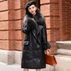 Women's Leather 2023 90%White Duck Down Jackets Raccoon Fur Collar Coat Female Real Sheepskin Coats R