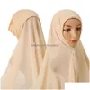Hijabs Chiffon Scarf Hijab And Inner Cap All-In-One Suit Muslim Women Convenient Headscarf Elastic Bonnet With Tie Rope 180X70Cm Drop Dhl80