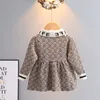 Baby Girls Princess Dress Kids Spring Autumn Letter Printed Long Sleeve Dress Children Bowknot Knitted Dresses BH29