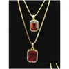 Andra smyckesuppsättningar fyrkantiga isade ut Hip Hop Lab Diamond Pendant Necklace Set Sier Stone Rapper med kedjedroppsleverans DHCTA