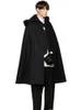 Casaco de lã masculino manto preto médio longo moda personalizado blusão grande solto com capuz simples retro