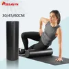 Yoga blockerar Roegadyn Epp 3 -storlekar Pilates Foam Roller Black Yoga Foam Roller 30/45/60cm Övning Utrustning Massage Roller Body for Women/Men 230925