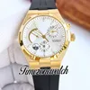 TWF Overseas Dual Time 47450 A1222 Orologio automatico da uomo in oro giallo 18 carati Riserva di carica quadrante bianco Bracciale in acciaio inossidabile Super Edition Orologi E171A