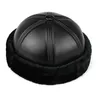 Berets 1Pc Men's Vintage Genuine Leather Beanie Hat Autumn Winter Velvet Warm Brimless Hats Bonnet Dad Caps Retro Landlord Hat Skullcap 230922
