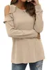 Chemisiers pour femmes automne et hiver tricots col rond pull épaule dénudée à volants couleur unie manches amples ajustement haut décontracté femmes