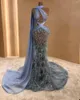 Runway Dresses Gracieful Lavender Mermaid Prom Lace Feathers aftonklänning Custom Made Illusion With Wrap Party Gown
