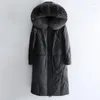 Women's Leather 2023 Real Sheepskin Jackets Women 90% White Duck Down Coats Fur Collar Hooded Coat Female Cuero Genuino Zjt2