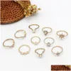 Anelli a fascia Boho Vintage Gold Star Knuckle Ring per le donne Mezzaluna di cristallo geometrica Set di gioielli con dito femminile 2022 Consegna di goccia Dhfrs