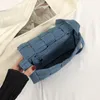 Factory wholesale shoulder bags this year's popular blue denim fabric fashion messenger bag flip woven handbag soft and light western canvas backpack 4534#