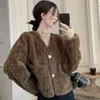 Pele feminina zxryxgs temperamento tendência imitação de lã de cordeiro casaco outono inverno jaquetas 2023 com decote em v moda roupas superiores