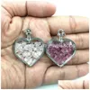 Collares pendientes Botella de deseo Corazón Piedra Cristal natural Adorno mineral Colgantes de grava con cadena de latón Regalo de San Valentín para Gilrs Dhce6