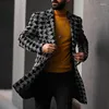 Men's Wool Men's Woolen Suit Collar Mid-length Plaid Print Coat Winter Fashion High Street Style Warm