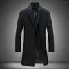 Herr ull Autumn och Winter Mens Solid Color Casual Business Ullrockar / high-end varumärke Slim Long Coat Male Jacket