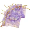 10x12cm 100pcs lot Purple Butterfly Print Wedding Candy Bags Jewelry Packing Drawable Organza Bags Party Gift Pouches283Y