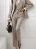 Women's Two Piece Pants Korean Fashion Women Blazer 3 Pcs Vintage Long Sleeve Suit Jackets Vest and Straight Pants Suit Female Chic Business Outfits 230926