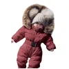 Infant Baby Winter Warme Mantel Baumwolle Jungen Mädchen Gürtel Taille Body Voll Body Mit Kapuze Overall Outfit Winter Schneeanzug