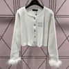 Rhinestone Letter Women Cardigan Sweater Sleeve With Feathers Designer Knitted Hoodies Short Style Sweatshirts