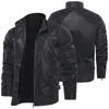 Men's Fur 2023 PU Leather Jacket Plus Velvet Warm Zipper Coat Male Windproof Motorcycle Coats Man Biker Outwear
