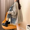 Kvinnors stickor Autumn Winter Women Jackor Denim Jacket Tröja Knit Cardigan Lång ärm Rockar Korean Fashion Loose Thick Ytterwear Pocket