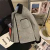 Cappotti trapuntati grigi corti da donna Cappotti trapuntati vintage Abbigliamento donna Risvolto a contrasto Giacca di lana Autunno Inverno Harajuku Jaquetas Chaqueta 230925