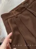 Damenhosen, Caprihosen, ZOKI, hohe Taille, Damen-Retro-Cordhose, Herbst, gerade, lässig, Ganzkörperhose, Vintage-Kaffee, Taschen, All-Match-Hose 230925