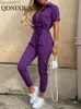 Damen Jumpsuits Strampler Neue Sommer Overall Frauen Elegante Casual Revers Schnalle Gedruckt Weibliche Overall Frau Hosen Playsuit Overalls Bodysuit Strampler L230926