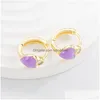 Hoop Huggie Studs Gold Earrings For Women Colorf Oil Drip Zircon 18K Plated Candy Style Heart Jewelry New Drop Delivery Dh82W