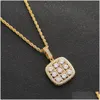 Pendant Necklaces Shiny Solitaire Square Military Army Cluster Necklace Chain Gold Sier Cubic Zirconia Men Hip Hop Jewelry For Gift Dr Dhjng