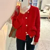 Tricots pour femmes Chic Style coréen O cou Cardigan femmes pull doux tricoté manteau simple boutonnage poches solides tous les hauts assortis à manches longues