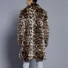 Men's Fur Leopard Plus Thickening Mens Long Coat Warm Thick Collar Jacket Faux Parka Cardigan Male Fashion Gentleman Style