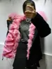 Kvinnors päls högkvalitativ rosa Big Raccoon Collar Outwear tjock ben Inside Jacka Kvinnor Vinter äkta huva kappa