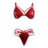 BHs Sets Frauen Mode Dessous Pu Leder Latex Erotische Versuchung Set mit Kette Verbunden Hand Ring Sexy Körper