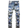 Jeans pour hommes marque pour hommes coupe ajustée déchiré Chic Hip Hop Style Punk pantalon bleu étoiles Patchwork broderie Denim pantalon mâle 230925