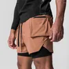 Herr shorts män mode andas dubbel lager sport gym fitness casual bodybuilding träning snabb torr strandlastbyxor