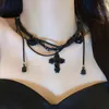 Choker Punk Temperament Cold Wind Black Rose Flower Cross Muilt Layer Chain Necklace For Women Aesthetic Sweet Cool Female Gifts