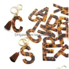 Nyckelringar Leopard Print Keychains A-Z Initial Acetate Pendant Chain Ring Söt bil Alfabetet Harts Keyring Holder Charm Bag Par Gifts DHQTR