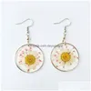 Dangle Chandelier Earrings Round Daisy Flower Earring For Women Unique Pressed Natural Jewelry Creative Wholesale Drop Delivery Dhj5T