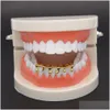 Grillz grelhas dentárias novo ajuste personalizado cor de ouro hip hop dentes gotejamento tampas inferior inferior grill sier entrega gota jóias corpo dheun