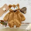 Barboteuses 2023 bébé fille vêtements 2 couleurs mignon ours en peluche barboteuse confortable garder au chaud à capuche fermeture éclair garçons 1 4 ans enfants 230925