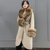 Women's Fur Wool Blend Coat Jacket With Natural Collar And Cuffs Winter Warm Fashion Knee-Length Cardigan 2023 Arrival