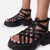 SURET Buty Summer Fashion Gladiator Kobiety wąski zespół Platforma Platforma Kwadratowa pięta Peep Stopa Rome Design Sexy Dojrzałe kobiety Kobieta