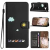 Smile Cat Pu Leather Wallet Case för Samsung S24 Ultra Plus A05S A15 A35 A24 A25 Google Pixel 8 Pro 7 7A 6A Söt clound Sun Flip Cover Animal ID Card -kortplats Poucher Pouch